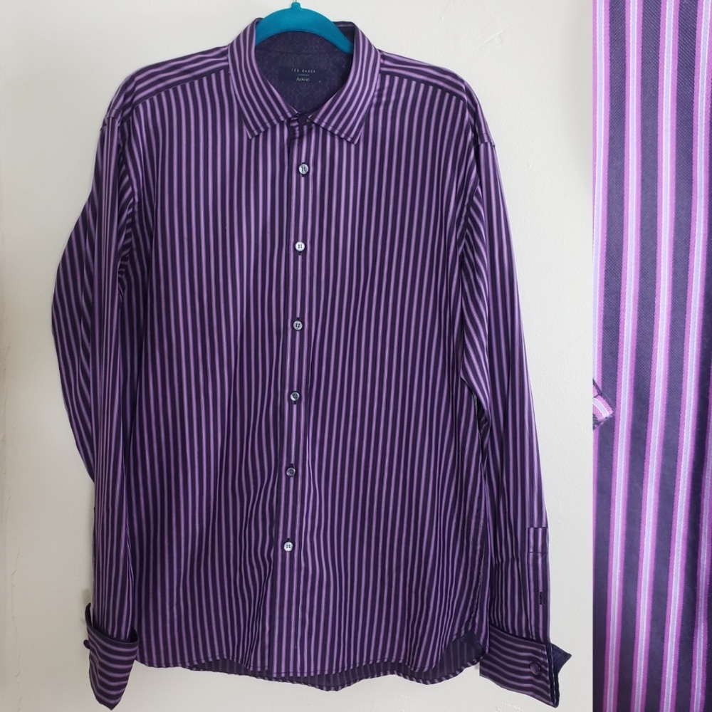 Ted Baker London French Cuff Purple Striped Shirt